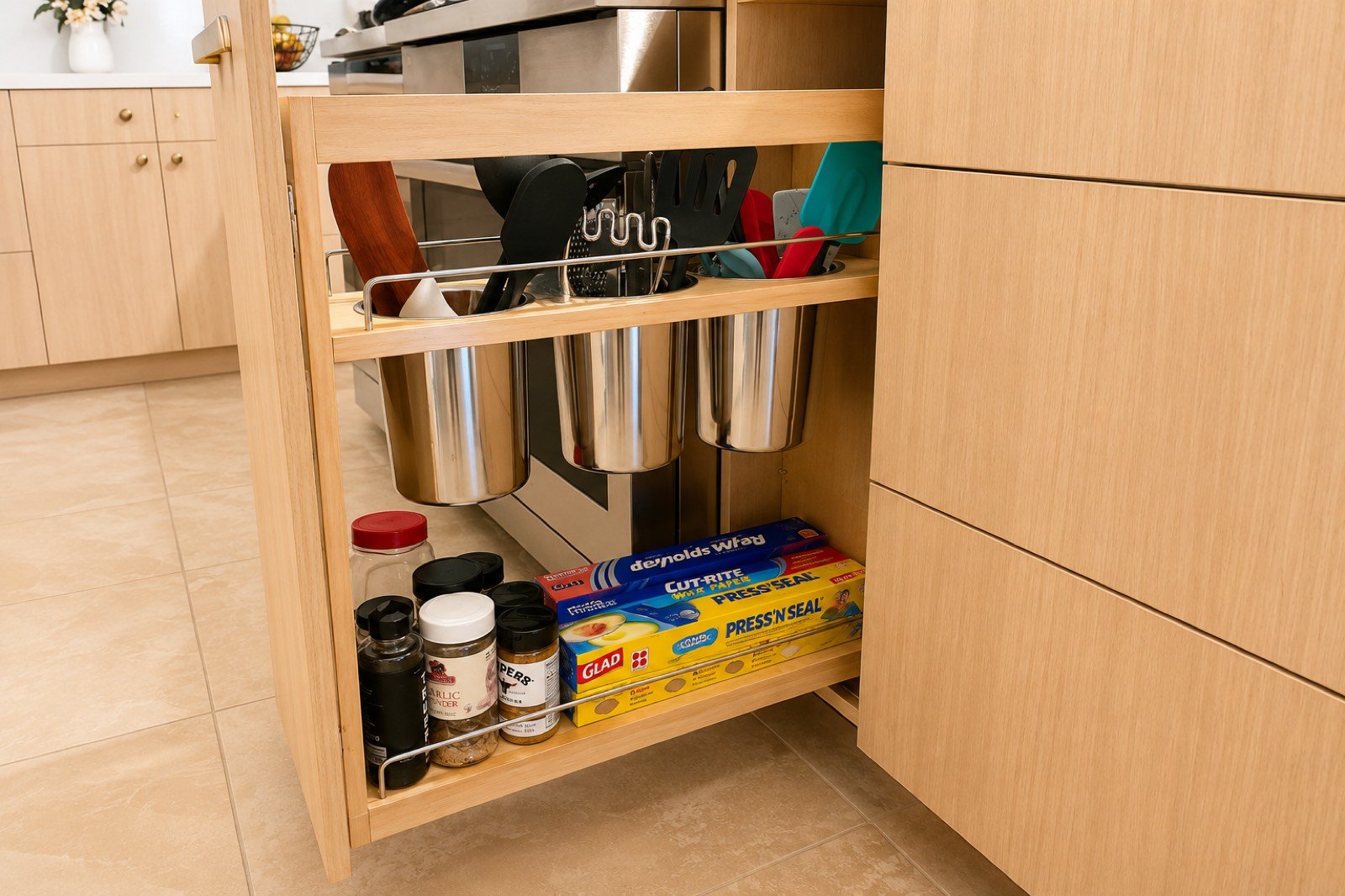 Hidden appliance garage drawer by Coastal Precision CNC