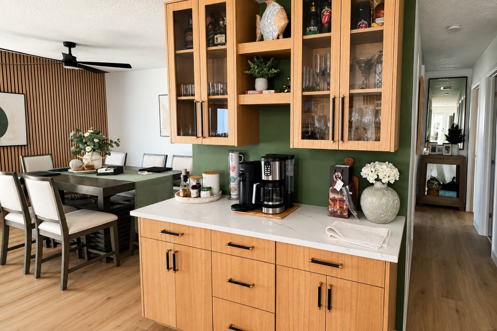 Built-in coffee bar nook by Coastal Precision CNC