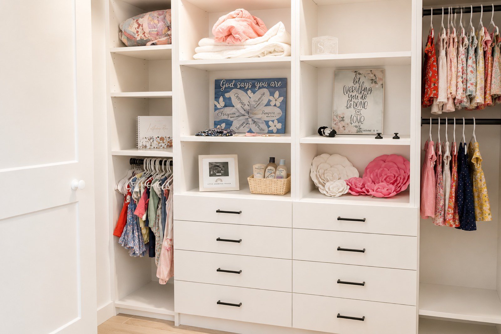 Kids closet with custom built-ins by Coastal Precision CNC