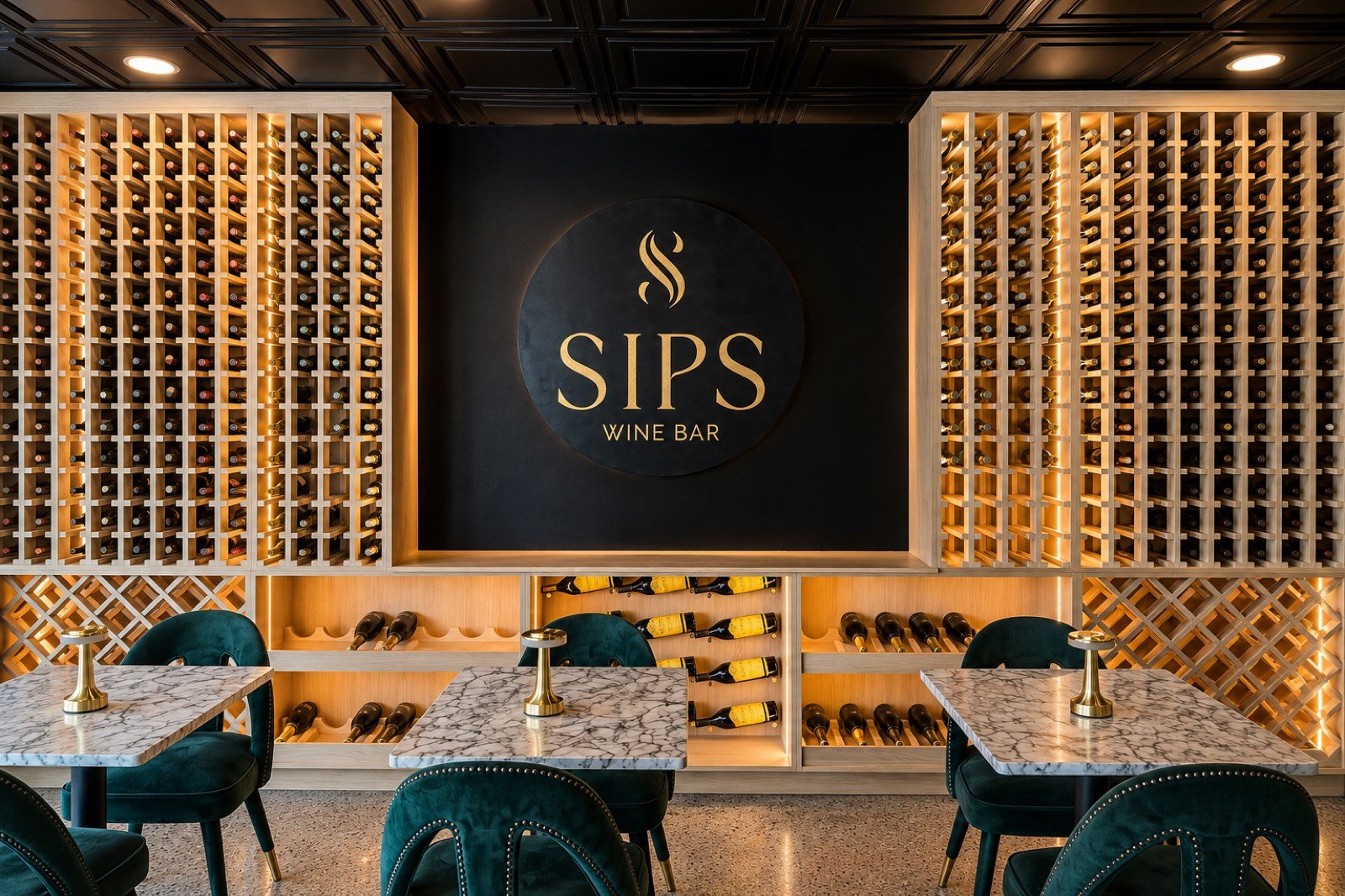 SIPS Wine Bar cabinet wall by Coastal Precision CNC