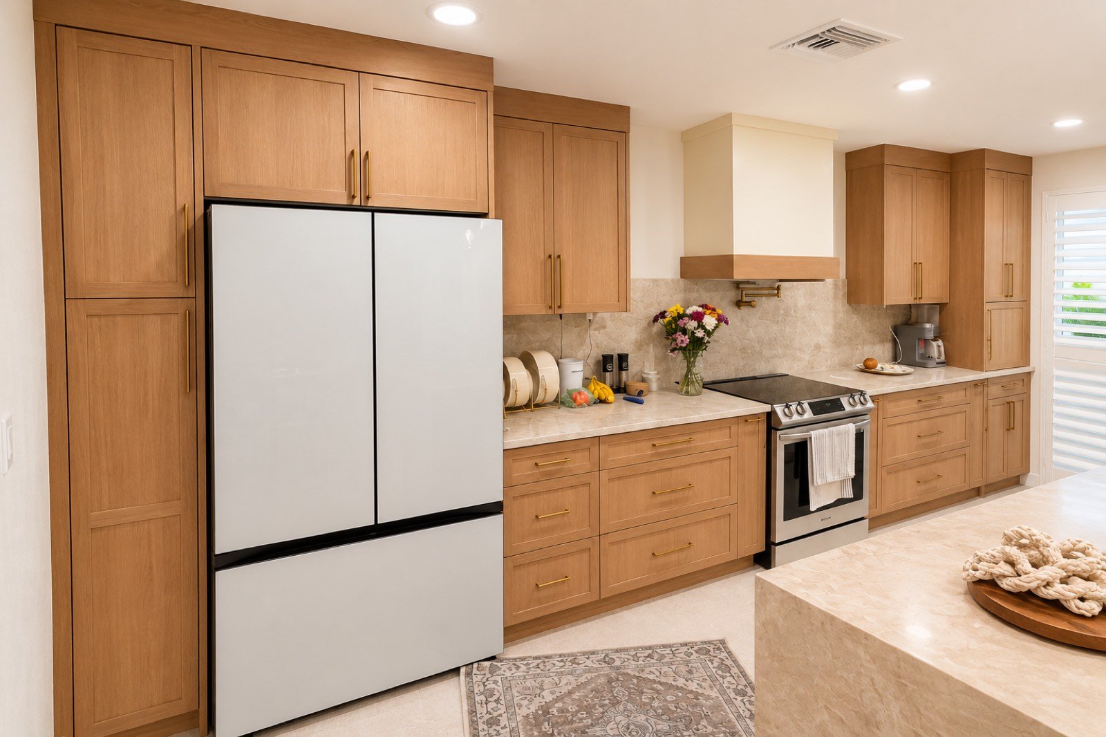 Wood kitchen with floor-to-ceiling pantry by Coastal Precision CNC